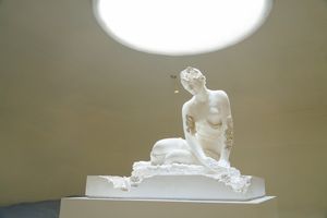 [Daniel Arsham][0], _Quartz Eroded Nymph with a Shell_ (detail) (2021). White quartz, selenite, hydrostone. 75 x 66 x 58 cm. Courtesy the artist, Perrotin, and UCCA Center for Contemporary Art.


[0]: https://ocula.com/artists/daniel-arsham/